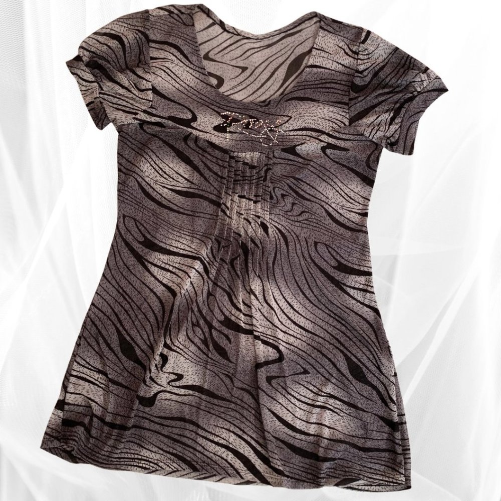Roxy Tunic Blouse with Rhinestones Gray & Black